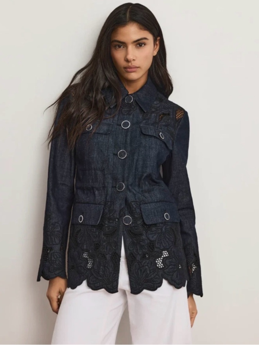 VERONICA BEARD Kiki Eyelet Jacket Indigo Rinse, Sz 12